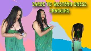 Changing clothes saree to western dress. boy to girl transformation. crossdresser