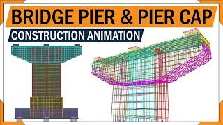 Bridge pier reinforcement  Pier Foundation and Pier cap rebar  3d animation of pier construction