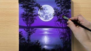 Full Moon Painting  Acrylic Painting for Beginners  STEP by STEP #173  보름달 풍경화
