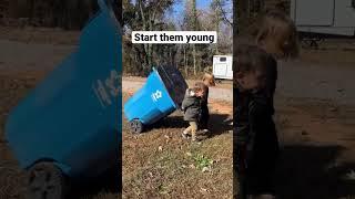 Start em young. #chores #hardwork #trashday #takingcareofbusiness #teamworkmakesthedreamwork