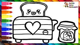 Drawing and Coloring a Toaster with Strawberry Jam  Drawings for Kids