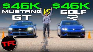 Muscle vs Turbo The New Volkswagen Golf R Takes on the New Mustang in a Drag Race