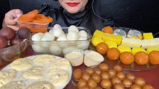 ASMR EATING RASMALAIRASGULLACHAM CHAMKALA JAMUNANGOORI JAMUNPANEER JALEBI RABDI