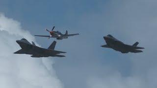 F-22 F-35 and P-51. USAF Heritage Flight.  Pacific Airshow. Sunday. 2023. 4K 60fps.