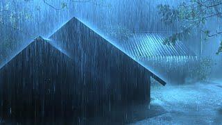 Goodbye Insomnia Immediately with Heavy Rain & Thunderstorm Sounds on a Tin Roof in Forest at Night