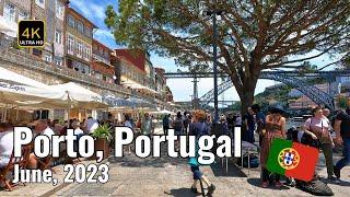 WALKING TOUR 4K  PORTUGAL OPORTO Porto Downtown Cais da Ribeira e Cais de Gaia  - SPRING 2023
