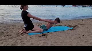 Relaxing Stretching Massage Teenager Beach