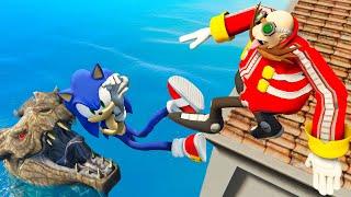 GTA 5 Dr. Eggman vs Sonic vs Sea Monster Ragdolls & Falls  Euphoria Physics