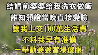 結婚前婆婆給我洗衣做飯！誰知領證當晚直接變臉！讓我上交100萬生活費！不料我早有准備！一舉動婆婆當場傻眼！#翠花的秘密 #翠花的故事#翠花故事