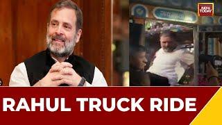 Rahul Gandhi Reaches  Out To Haryana Truck Drivers Asks Their Problems  Rahul Spotted in Truck