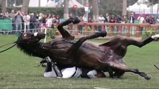 Cavaleiro brasileiro sofre queda impressionante durante prova de hipismo