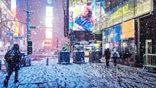 NYC 4AM Snow Walk  42nd Street Times Square 57th Street 5th Avenue Rockefeller Center