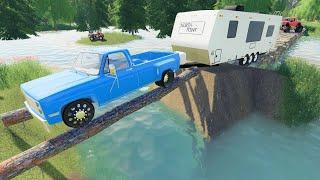 Rescuing campers from a flooded campsite  Building log bridge  Farming Simulator 19 camping