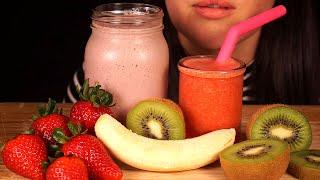 ASMR Strawberry Kiwi Smoothie Slushie & Fresh Fruit No Talking
