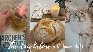 VLOG  DAY BEFORE A 12 HOUR SHIFT  Make sourdough with me grocery hall vlog etc.