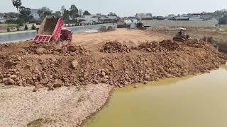 Amazing Small Bulldozer Filling a Big Land With 5T Dump Trucks