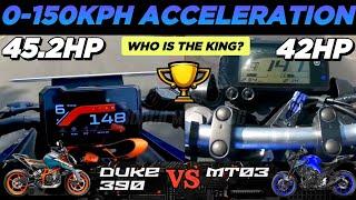 2024 KTM Duke 390 vs Yamaha MT03  0-150kph Acceleration  Top Speed Attempt 