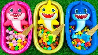 Satisfying ASMR l Magic Bathtubs with Rainbow Kinetic Sand M&Ms & Skittles Candy Mixing Cutting