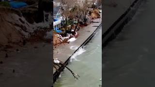 GONE Houses Washing Away As Sea Walls Fail #flood #drone #storm #waves