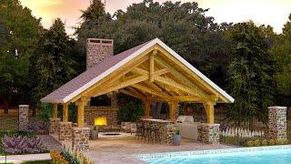 Outdoor Living - Timber Frame Scissor Pavilion 22x29 Double King Post