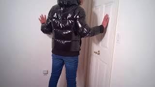 Black Shiny Down Jacket with fur hood