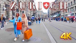 Switzerland Zurich  Walking tour to Bahnhofstrasse from Münsterhof  City Center 4K 60fps