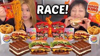 BURGER KING & BULDAK RAMEN RACE EATING COMPETITION HUGE OREO ICE CREAM SUNDAE & FAIR FOODS 먹방