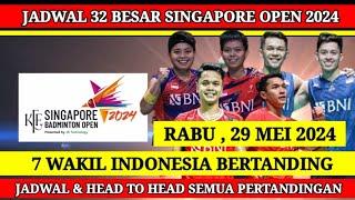 JADWAL LENGKAP 32 BESAR & HEAD TO HEAD SINGAPORE OPEN 2024 DAY 2  JADWAL BADMINTON HARI INI