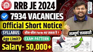 RRB JE 2024 Official Short Notification OutRRB JE Notification 2024RRB JE Vacancy 2024 Sahil sir