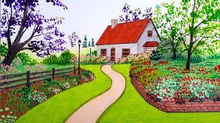 SPRING SEASON SCENERY DRAWING. Step by step  BAHOR FASLI RASMINI CHIZISH. Bosqichma bosqich