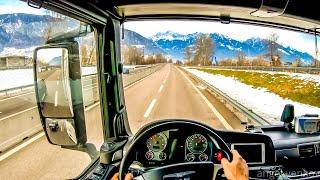 POV truck Driving MAN TGX 18.440 beautiful italian Alps  Bolzano    cockpit view 4K