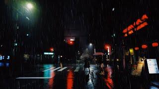 4K ASMR Thunderstorm Heavy Rain Walk in Dark Night  Osaka Japan  Relaxing Rain Ambience Sounds