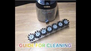 Quick guide showing how to clean the agitator bristles on a VAX PLATINUM POWER MAX Carpet Washer