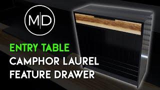 Elegant Design Satin Black Entry Table with Camphor Laurel Drawer Front