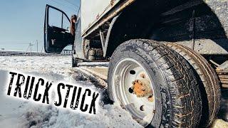 Russian girl stuck 38 trailer  Marias truck stuck in the dirty snow  High heels boots