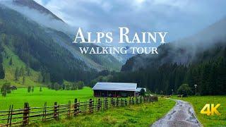 The Alps ️ Beautiful Austria Village Walking Tour in 4K  Heavy Rain and Thunderstorms Sound