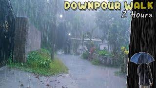 2 Hours Downpour Walk in Indonesia Village  ASMR Rain Sounds for Sleeping