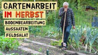 Gartenarbeiten im Herbst - Bodenbearbeitung Rückverdichtung Aussaaten und Vlies im Garten nutzen.