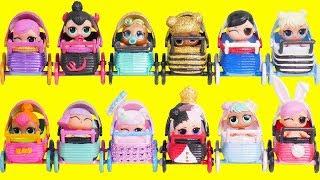 LOL Surprise Dolls Mix Custom Strollers with Lil Sister Fuzzy Pets  Toy Egg Videos