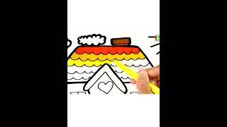 How to draw a House easy step by step for kids - Rainbow Color for kids Learn Colors