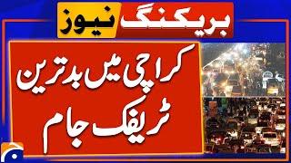 Breaking News - Heavy Traffic jam in Different Areas  Karachi Traffic Latest Updates  Geo News