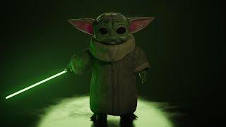 Grogu with his Lightsaber 3D Model Animation in Blender