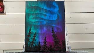 4 EASY STEPS to Painting beautiful Northern Lights Step by step in Acrylic