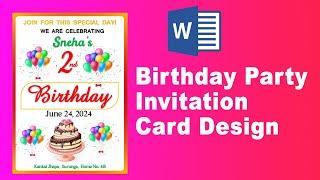 Birthday Party Invitation Card Design in Ms word  MS Word