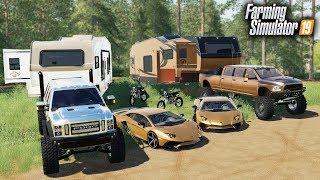 FS19- MILLIONAIRES GO LUXURY CAMPING WITH A LAMBORGHINI & $90000 RAM MEGA CAB FORD SUPER SIX