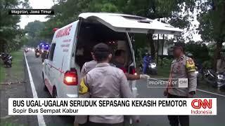 Bus Ugal-Ugalan Seruduk Sepasang Kekasih Pemotor