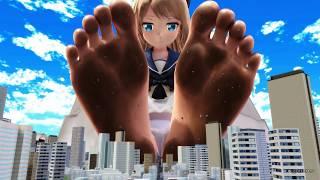 【巨大娘 giantess】足裏大怪獣Giant foot monster【MMD】