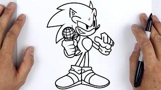 HOW TO DRAW SONIC  Friday Night Funkin FNF - Easy Step By Step Tutorial For Beginners
