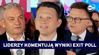 Mentzen Hołownia i Biedroń przemawiali w sztabach swoich partii @TVN24