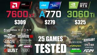 RX 7600XT 16GB vs ARC A770 16GB vs RTX 3060Ti 8GB  R9 - 7950X3D  1080p - 25 Games Tested